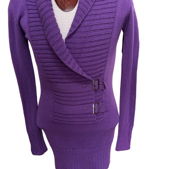 Jane Norman Sweater Dress / Tunic Solid Purple‎ Buckle Detail Size 10 - Picture 3 of 12